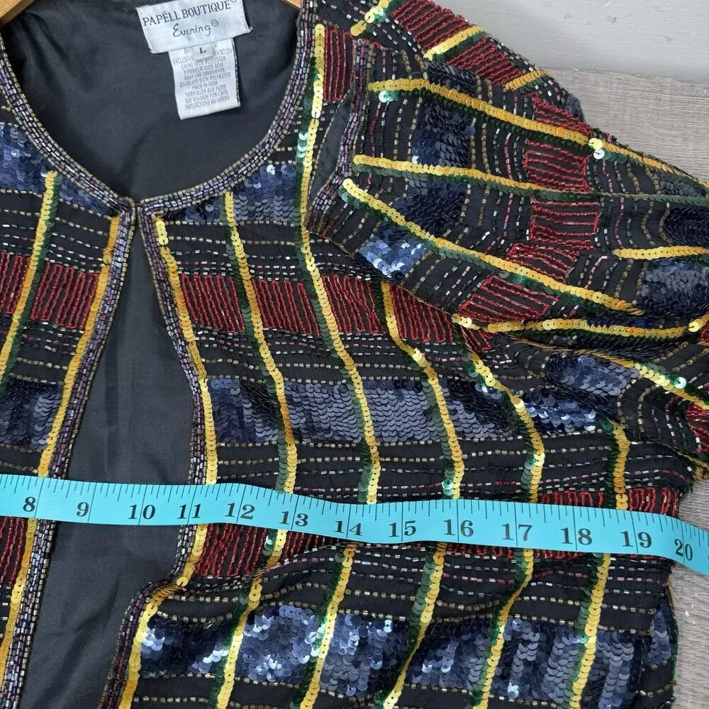VTG Papell Boutique Evening Silk Beaded Jacket Womens Large 90s Glam Mob Wife
